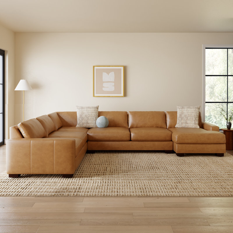 Joss & Main Jonie Genuine Leather Corner Chaise Sectional | Joss